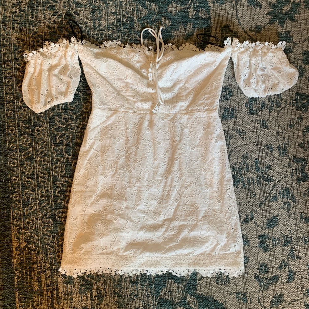 White Floral Embroidered Mini Dress